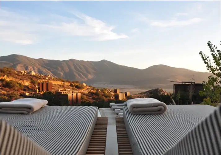 external beds with a view to the mountains